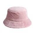 Cozy winter faux fur bucket hat for women in elegant light pink plush material - Plain - Pink / One Size 56-58cm