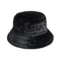 Classic solid black faux rabbit fur bucket hat for winter warmth and casual fashion style - Plain-Black / One Size 56-58cm