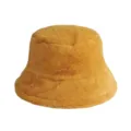 Mustard yellow faux fur bucket hat for women, soft and warm winter fashion accessory. - Plain-Yellow / One Size 56-58cm
