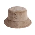 Plush faux fur bucket hat in light brown, cozy winter fashion accessory - Plain Khaki / One Size 56-58cm