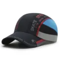 Quick-dry navy blue baseball cap with breathable mesh side and skate style print - Adjustable (55-60cm) / Plastic Buckle / Navy Blue