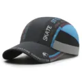 Quick-dry breathable summer baseball cap in gray and blue with skate style print and long brim - Adjustable (55-60cm) / Plastic Buckle / Dark Gray