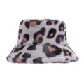 Warm faux rabbit fur bucket hat with gray leopard print for women's winter fashion style - Leopard Print Style 1 - Grey / One Size 56-58cm