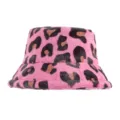 Stylish faux fur pink leopard print bucket hat for winter warmth and casual wear - Leopard Print Style 1 - Rose Red / One Size 56-58cm