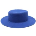 Elegant royal blue flat top straw boater hat for women, summer outdoor sun protection. - Adult Size (56-58cm Circumference) / Plain Style / Sapphire Blue