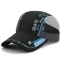 Breathable quick-dry baseball cap with skate style graphics in black and light blue - Adjustable (55-60cm) / Japanese Buckle / Black