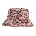 Fashionable pink leopard print faux rabbit fur bucket hat for winter warmth and style - Leopard Print Style 2 - Pink / One Size 56-58cm