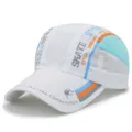 White quick-dry breathable baseball cap with blue mesh panels and long brim - Adjustable (55-60cm) / Japanese Buckle / White