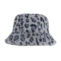 Stylish gray leopard print faux rabbit fur bucket hat for winter warmth - Leopard Print Style 2 - Grey / One Size 56-58cm