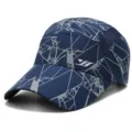 Dark blue baseball cap with geometric line pattern and breathable mesh side - One Size / Line Pattern (Type 1) / Navy Blue