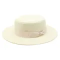 Elegant straw boater sun hat for women featuring a stylish beige bow ribbon decoration - Adult Size (56-58cm Circumference) / Bowknot Style / Cream
