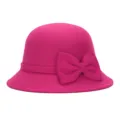 Elegant fuchsia wool felt cloche hat with a large bow detail, perfect for winter fashion - One Size Fits 56-58cm / Rose Red with Bow