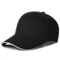 Gorra de béisbol negra clásica de algodón con ribete blanco en la visera para todos - 6 Paneles Negro Blanco Sándwich (Hebilla de Cobre)