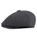 Classic grey wool newsboy cap for men, vintage eight-panel beret for winter warmth - Plain-Dark Gray