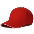 Gorra de béisbol clásica roja con ribete blanco en contraste en la visera diaria - 6 Paneles Rojo Blanco Sándwich (Hebilla de Cobre)