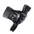 Black winter warm PU leather gloves with thick grey faux fur lining and touchscreen tips - One Size / Black (Fleece Cuff)