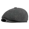 Classic dark grey herringbone newsboy cap for men, British vintage style winter beret hat - Herringbone Dark Grey