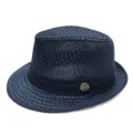 Navy blue breathable mesh fedora hat for summer outdoor sun protection - One Size / Panama Style / Navy Blue