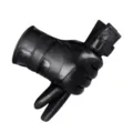 Professional thermal black PU leather winter cycling gloves with touchscreen tips - One Size / Black (Flat Cuff)