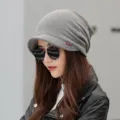 Grey autumn winter soft brim beanie hat for women stylish warm knitted cap for daily wear - One Size (Stretchy) / Solid Grey