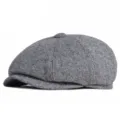 Classic gray herringbone newsboy cap for men, vintage winter warm wool baker boy hat - Size L (58-60cm) / Small Herringbone Grey