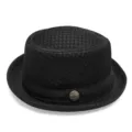 Αναπνεύσιμο μαύρο διχτυωτό καπέλο fedora για καλοκαιρινή αντηλιακή προστασία παραλίας - Ένα μέγεθος / Στυλ με Υφή / Μαύρο
