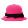 Elegant magenta pink faux wool cloche hat featuring a stylish black ribbon bow for women - One Size Fits 56-58cm / Rose Red with Wide Bow