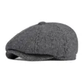 Grey men's British retro newsboy cap made of textured tweed wool blend - Small Plaid Dark Grey