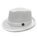 Κομψό αναπνεύσιμο καπέλο fedora από λευκό πλέγμα για καλοκαιρινή ηλιοπροστασία έξω - Ένα μέγεθος / Στυλ Παναμά / Λευκό
