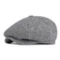 Classic grey herringbone newsboy cap for men, premium retro octagonal style winter hat - Small Plaid Light Grey