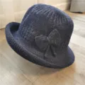Elegant navy blue knitted cloche hat with bow detail for women's winter and autumn fashion - One Size (55-58cm) / 文艺蝴蝶结款式(L0192) / Navy Blue