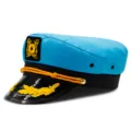 Blau-schwarze nautische Kapitänskappe mit Goldstickerei für Kostümpartys und Veranstaltungen - Verstellbar (Passend für 56-60cm Kopfumfang) / Seeblau
