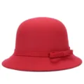 Elegant red wool-like felt cloche hat with a matching bow decoration for stylish women - One Size Fits 56-58cm / Regular Bowknot Style / True Red
