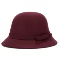 Elegant burgundy wool felt cloche bucket hat with bow accent for women's autumn winter fashion - One Size Fits 56-58cm / Regular Bowknot Style / Burgundy
