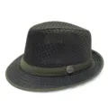 Αναπνεύσιμο λαδί διχτυωτό καπέλο τζαζ fedora για καλοκαιρινή προστασία από ήλιο. - Ένα μέγεθος / Στυλ Παναμά / Πράσινο του Στρατού