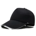 Gorra de béisbol negra clásica con ribete sándwich blanco en la visera curvada tradicional - Ajustable (56-60cm) / Estilo de 5 Paneles (Velcro) / Negro con Blanco