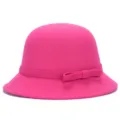 Elegant fuchsia pink cloche felt hat for women with a decorative matching side bow accent - One Size Fits 56-58cm / Rose Red