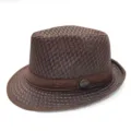Αναπνεύσιμο καφέ πλέγμα Fedora καπέλο για καλοκαιρινή αντηλιακή προστασία σε εξωτερικούς χώρους - Ένα μέγεθος / Στυλ Παναμά / Καφέ