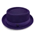 Breathable dark purple mesh jazz hat for summer with decorative band and logo badge - One Size / Textured Style / Deep purple