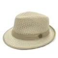 Αναπνεύσιμο μπεζ πλέγμα καπέλο fedora για άνδρες, καλοκαιρινό στυλ ηλιοπροστασίας παραλία - Ένα μέγεθος / Στυλ Παναμά / Μπεζ Κίτρινο