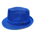 Elegant royal blue breathable mesh Fedora hat with stylish band for sun protection outdoors - 58cm / Panama Style / Royal Blue