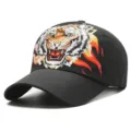 Atmungsaktive Mesh-Baseballkappe für den Sommer mit wildem Tiger- und Flammendruck, Schwarz - Tigerkopf / Schwarz