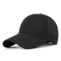 Schwarze atmungsaktive Sport-Baseballkappe mit Laser-Mesh für sommerlichen Sonnenschutz - Schwarz