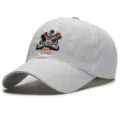 Weiße atmungsaktive Mesh-Baseballkappe mit traditioneller chinesischer Löwentanz-Stickerei - Grauer Löwe / Weiß