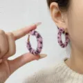 Close-up of fuzzy leopard print hoop earrings, perfect for autumn and winter style - Small (E4421) / 4cm / Pink Leopard