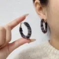Close-up detail of vintage leopard print plush hoop earrings for autumn winter style - Small (E4421) / 4cm / Grey Leopard