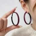 Large wine red hoop earrings with a minimalist geometric circle design for women - Red