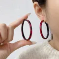Statement red and black leopard print large hoop earrings with minimalist geometric design - Red Leopard