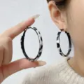 Fashionable bold black and white cow print large geometric hoop earrings for women - White Black Marble