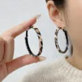 Chic leopard print large hoop earrings featuring a classic animal pattern finish - Light Coffee Leopard